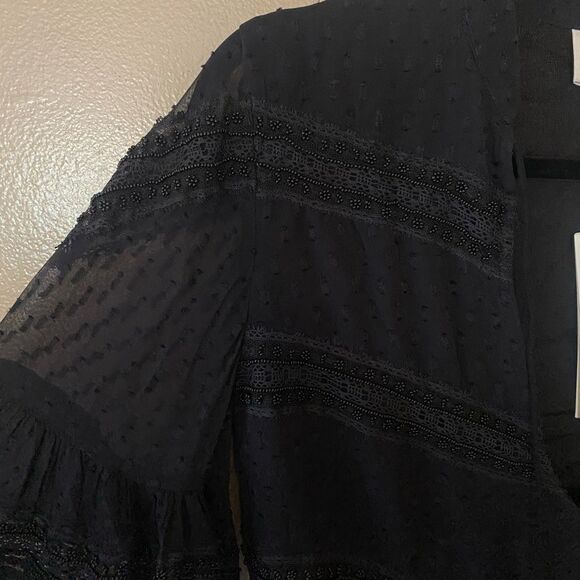 Rococo Sand x REVOLVE Selene Blouse in Black peasant sleeve beaded sheer top new - Picture 13 of 13